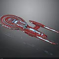 Red And Blue Cosmic Spaceship 3D Model With Detailed Structure For Space Exploration