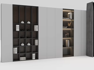 Modern Sleek Wine Cabinet Design With Multiple Shelves LED Lighting And Decorative Items 3d model