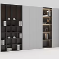 Modern Sleek Wine Cabinet Design With Multiple Shelves LED Lighting And Decorative Items