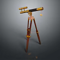 Decorative Commercial Equipment Vintage Telescope With Golden Accents And Wooden Tripod