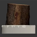 Natural Wooden Stump With Bark Texture On White Stone Base 3d model