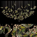 Artistic Green Leaf Chandelier With Intricate Metal Frame And Hanging Decorative Elements