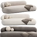 Cozy Sectional Sofa In Beige White Gray With Round Pillows And Throw Blanket