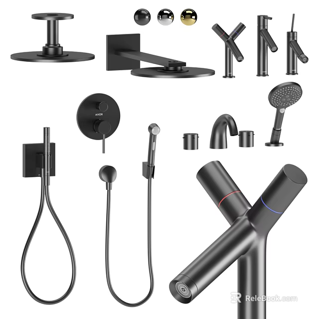 Modern Black Faucet Collection For Bathroom Kitchen With Shower Head Components 3d model 