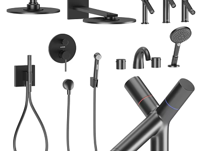 Modern Black Faucet Collection For Bathroom Kitchen With Shower Head Components 3d model