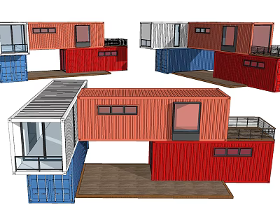 Multilayer Container Building Design Featuring Red Blue White Stacked Units And Balconies 3d model