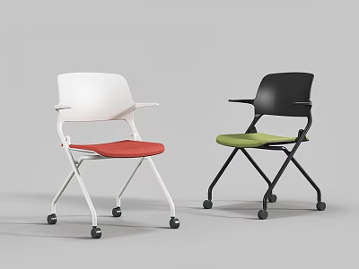Modern Office Chairs With White Black Frames Red Green Seats Armrests And Rolling Wheels 3d model