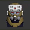 3D Robot Head Model With Mechanical Design Gold Silver Color And Red Eyes 3d model