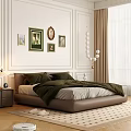 Elegant Bedroom Interior With White Walls Framed Paintings Brown Curtains And Green Bedding