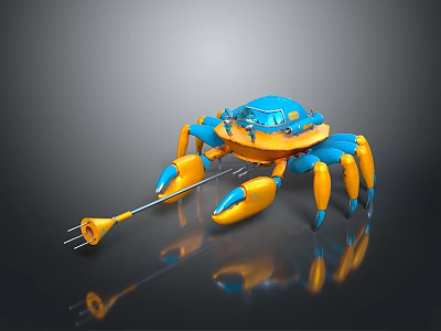 Mechanical Crab Character Design With Blue Shell And Yellow Claws 3d model