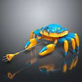 Mechanical Crab Character Design With Blue Shell And Yellow Claws 3d model