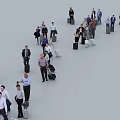Group of People with Bags Standing in Various Formations in Open Space