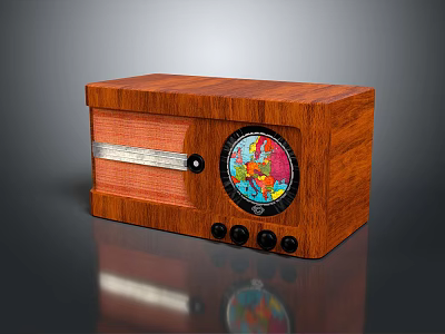 Vintage Wooden Radio Speaker with Circular Decorative Dial and Control Knobs 3d model