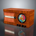 Vintage Wooden Radio Speaker with Circular Decorative Dial and Control Knobs