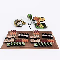 Colorful Assorted Sushi Platter With Varied Rolls And Green Garnish