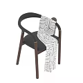 Modern Solid Wood Dining Chair With Black Leather Padded Seat And Stylish Patterned Fabric