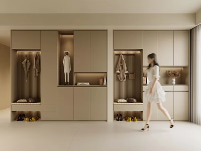Modern Shoe Cabinet With Storage Design Clothing Hanger And Display Shelf Interior 3d model