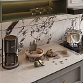 Modern Kitchen Interior With Gray Cabinets Marble Countertop And Stainless Appliances 3d model