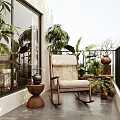 Cozy Balcony Relaxation Area With Rocking Chair Potted Plants And Terracotta Decor