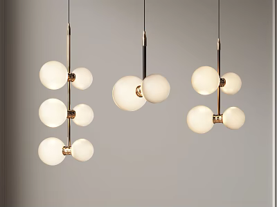 Modern Chandeliers With Multiple Spherical Glass Shades And Metallic Hanging Rods 3d model