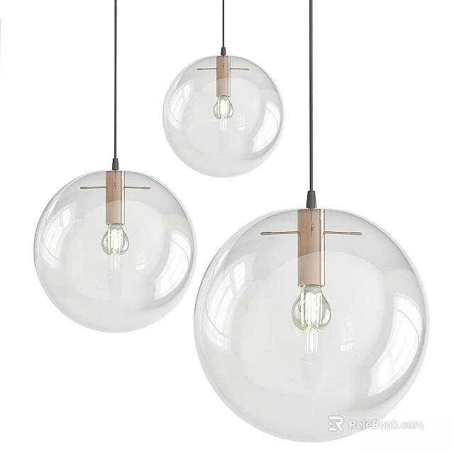 Elegant Transparent Glass Globe Pendant Lights With Rose Gold Metal Base For Contemporary Interior Decor 3d model 