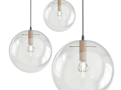 Elegant Transparent Glass Globe Pendant Lights With Rose Gold Metal Base For Contemporary Interior Decor 3d model