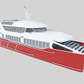 Red And White Catamaran Ferry With Spacious Deck And Large Windows 3d model