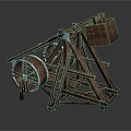 Ancient Wooden Weapon With Wheels Frame And Launch Arm Structure 3d model