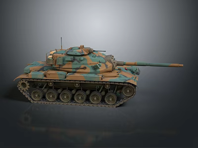 Military Tank Vehicle With Camouflage Paint Long Cannon And Metal Tracks 3d model