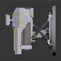 3D Model Of Futuristic Mechanical Device With Circular Ring Structure Square Top Gray Yellow Color Scheme