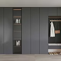 Modern Gray Shoe Cabinet Interior With Glass Shelves Clothing Rack And Bench