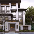 Modern Townhouse Exterior With Landscaped Courtyard Pathway Greenery And Water Feature