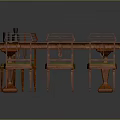 Classic Wooden Dining Table with Six Chairs Green Cushions and Silver Vases