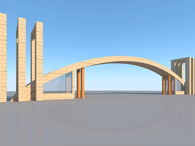 Modern Arched Entrance Gate With Stone Columns And Blue Sky 3d model