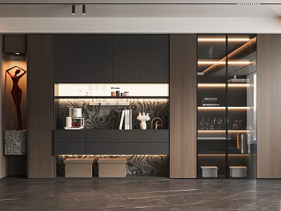 Modern Wine Cabinet With Glass Doors And LED Lighting In Contemporary Living Space 3d model