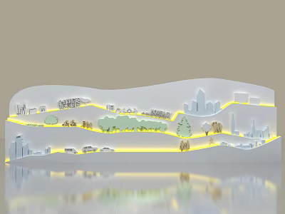 Modern City Themed Photo Check In Spot with Wavy Design and Yellow Lines 3d model