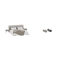 Elegant Double Bed Design With Beige Gray Headboard White Gray Bedding And Nightstands
