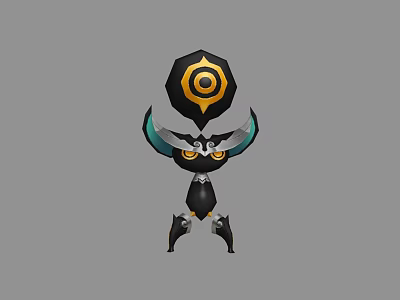 Game Movie Character Black Yellow Octagonal Hat Spiral Pattern Blue Silver Horns Yellow Glowing Eyes 3d model