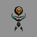 Game Movie Character Black Yellow Octagonal Hat Spiral Pattern Blue Silver Horns Yellow Glowing Eyes