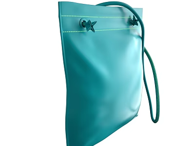 Practical Blue Daily Use Bag With Green Rope And Star Shaped Buttons 3d model
