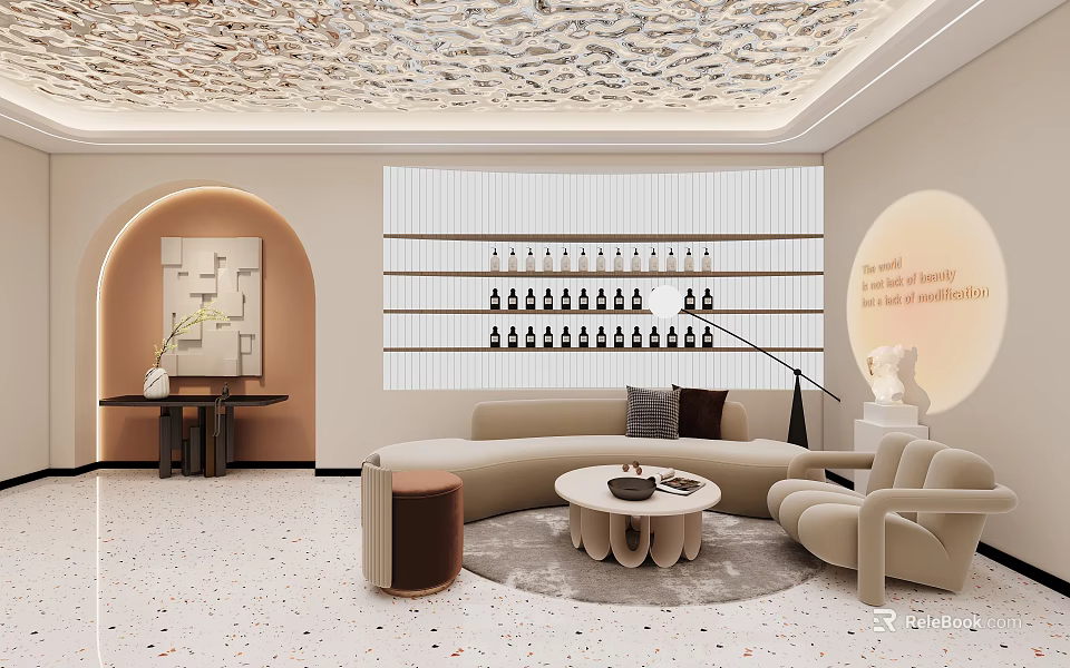 Elegant Modern Beauty Hair Salon Reception Lounge With Comfortable Interior And Exquisite Product 3d model 