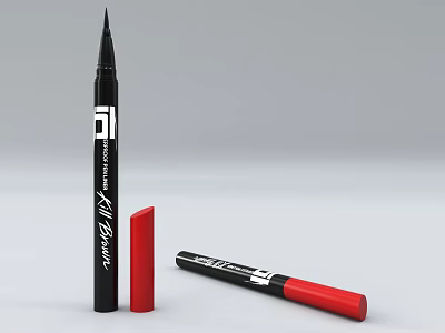 All Beauty Perfume Cosmetics Black Eyeliner And Red Lipstick Makeup Products 3d model