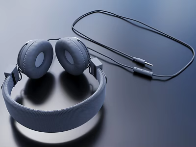 Stylish Wired Over Ear Headphones With Soft Ear Cushions And Fabric Headband 3d model