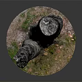 Natural Wooden Stone Sculpture With Irregular Columns And Textured Surface On Grass Base