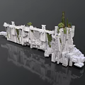 3D Scenic Construction Model Featuring White Structural Components And Green Plants
