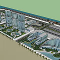 Modern Office Building With High Rise Buildings Entrance Palm Trees Canopy And Signage