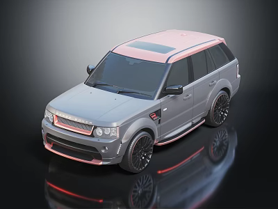 Stylish Gray SUV Car With Pink Roof Black Wheels Red Front Accents And Reflection 3d model