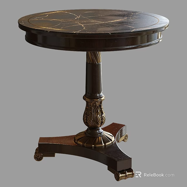 Classic Round Side Table With Marble Top And Ornate Carved Legs 3d model 