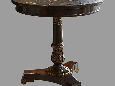 Classic Round Side Table With Marble Top And Ornate Carved Legs 3d model