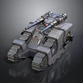 Futuristic Armored Tank With Multiple Cannons Tracked Chassis And Mechanical Details